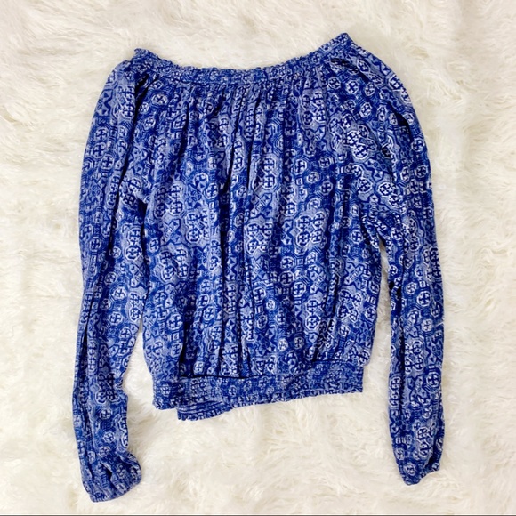 Boho Blue Hollister Beach Peasant Crop Top - Picture 3 of 3